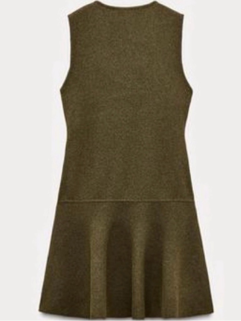#196- NEW Zara Olive Green Sleeveless‎ Knit Flared Dress - Picture 3 of 15